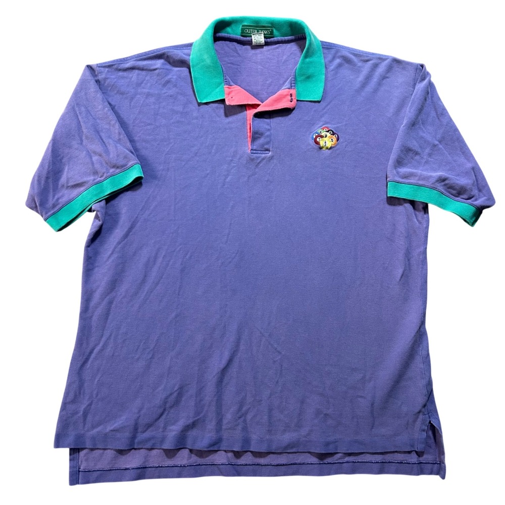 Outer Banks Polo Shirt Mens XXL Purple Vintage 90s Made in USA Billiard Pool